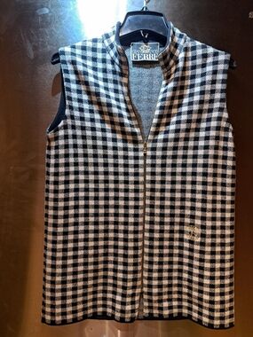 Gianfranco Ferre Black & White Check Zip Vest 100%wool